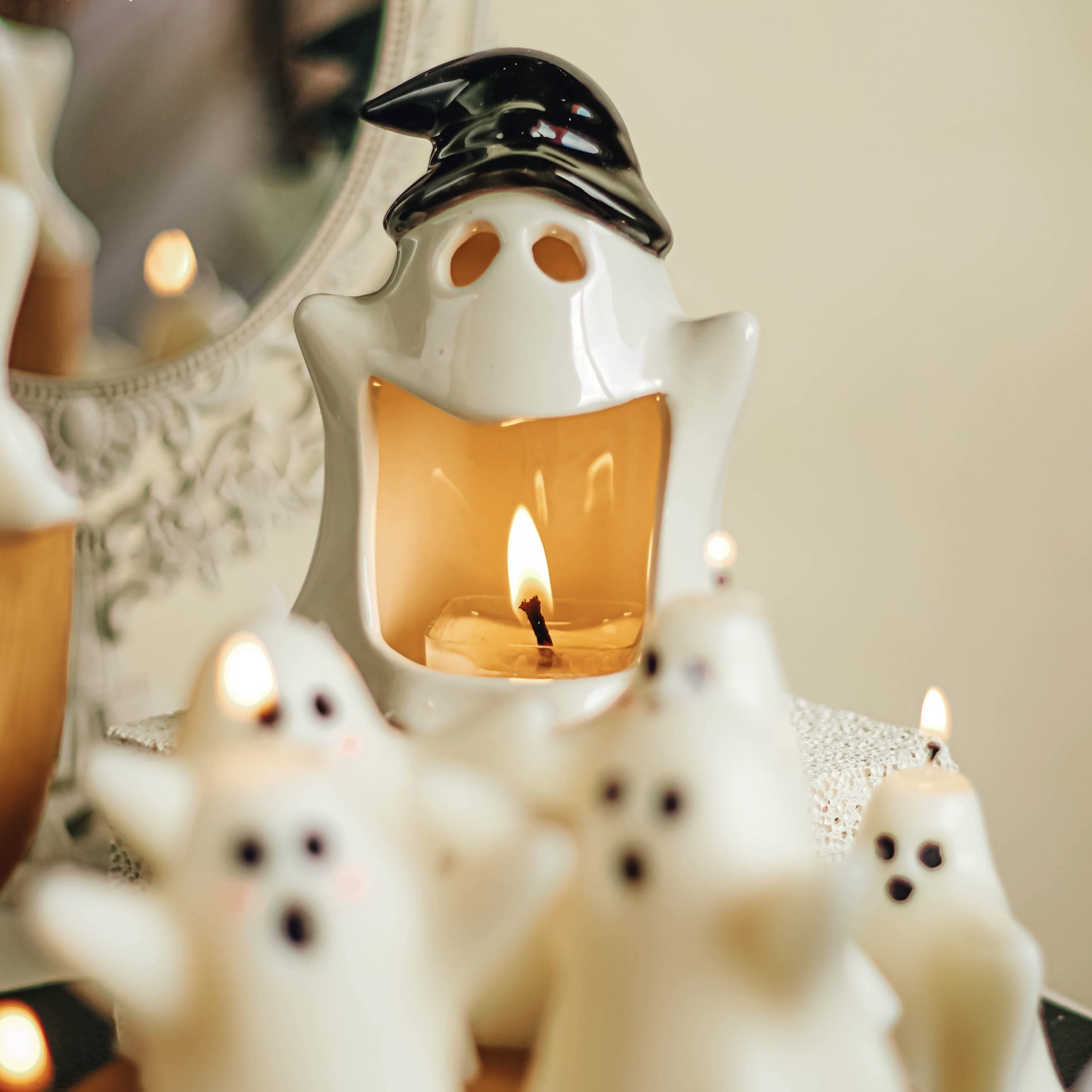 Ghost Candlestick Ceramic Candelabra Halloween