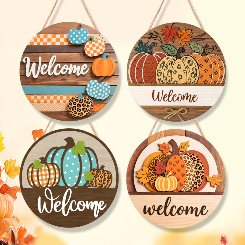 Wooden Home Decoration Doorplate Round Wooden Pumpkin Fall Decorations For Home