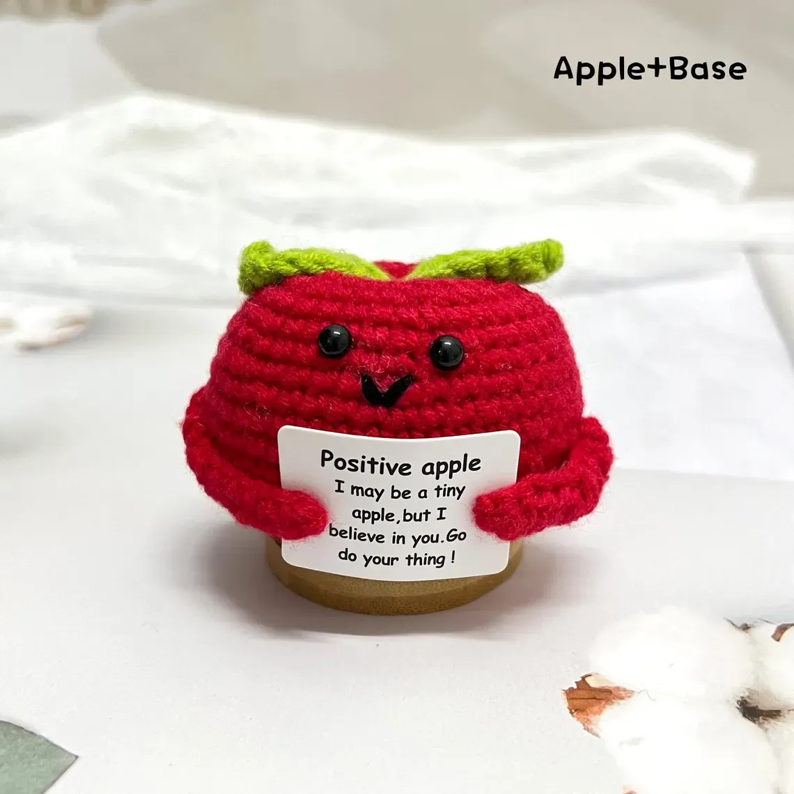 Positive Crochet Fruit Doll Hand Knitting Crochet Fruits with Positive Card Crochet Fruit Decor Funny Gifts With Positive Affirmations