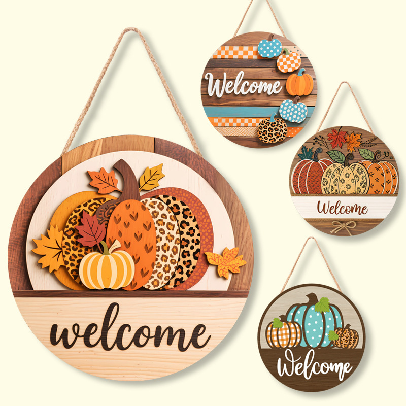 Wooden Home Decoration Doorplate Round Wooden Pumpkin Fall Decorations For Home