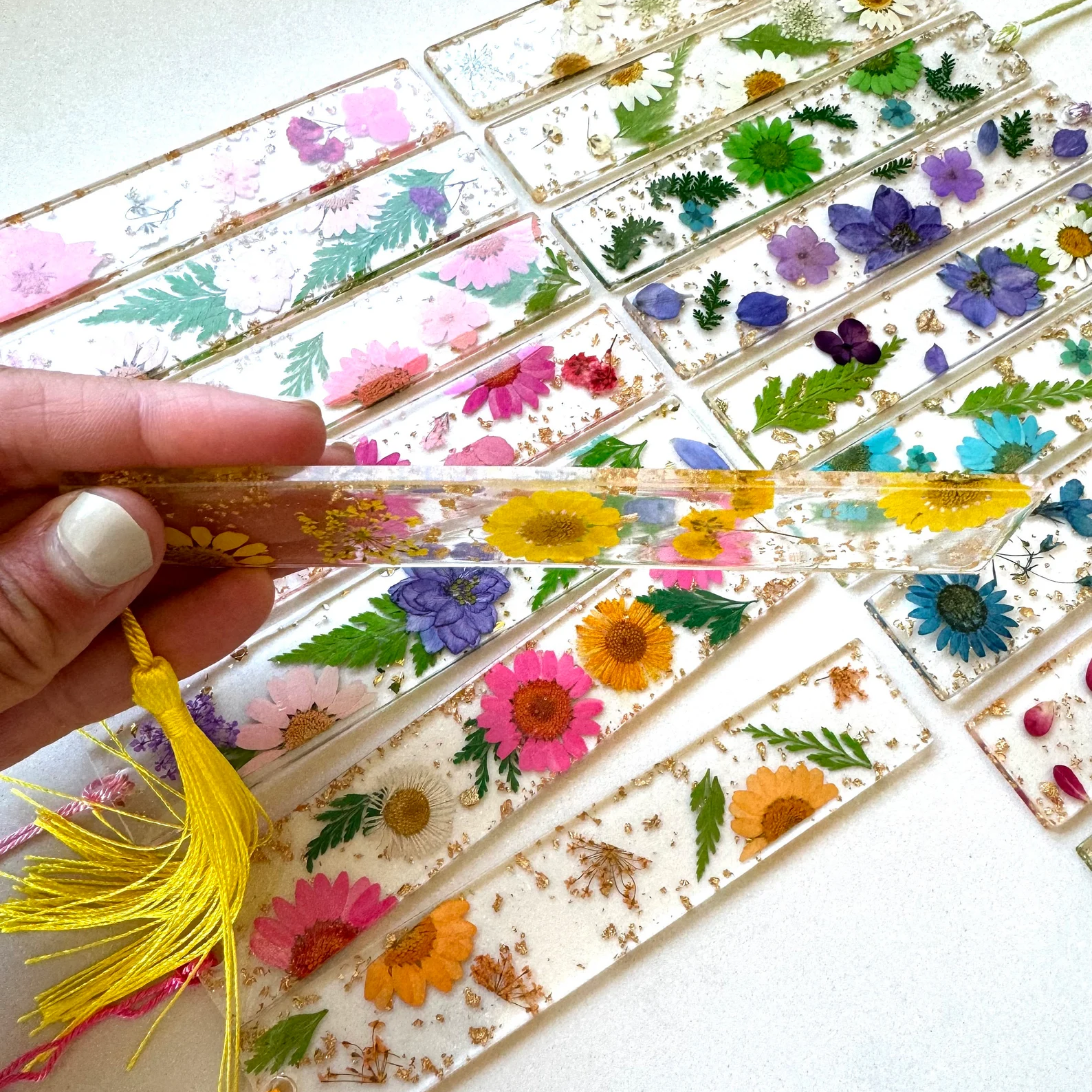 Personalized Name Resin Flowers 5.5 Inch Bookmark With Tassel Custom Gift 