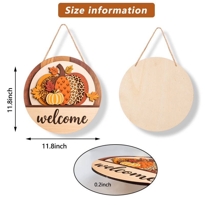 Wooden Home Decoration Doorplate Round Wooden Pumpkin Fall Decorations For Home