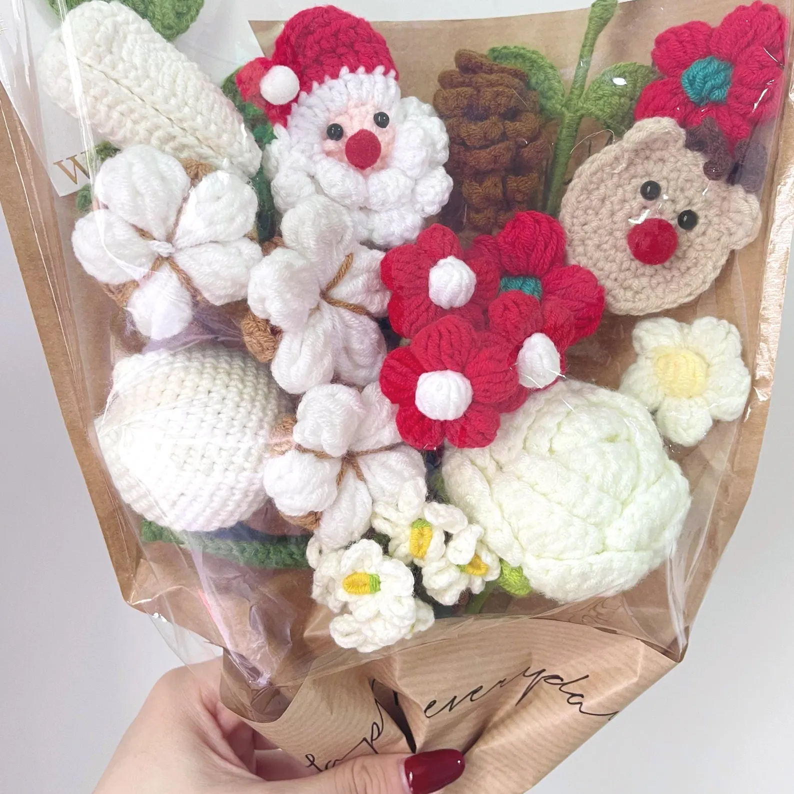 Crochet Christmas Flower Bouquet: Handmade Knitted Xmas Decor
