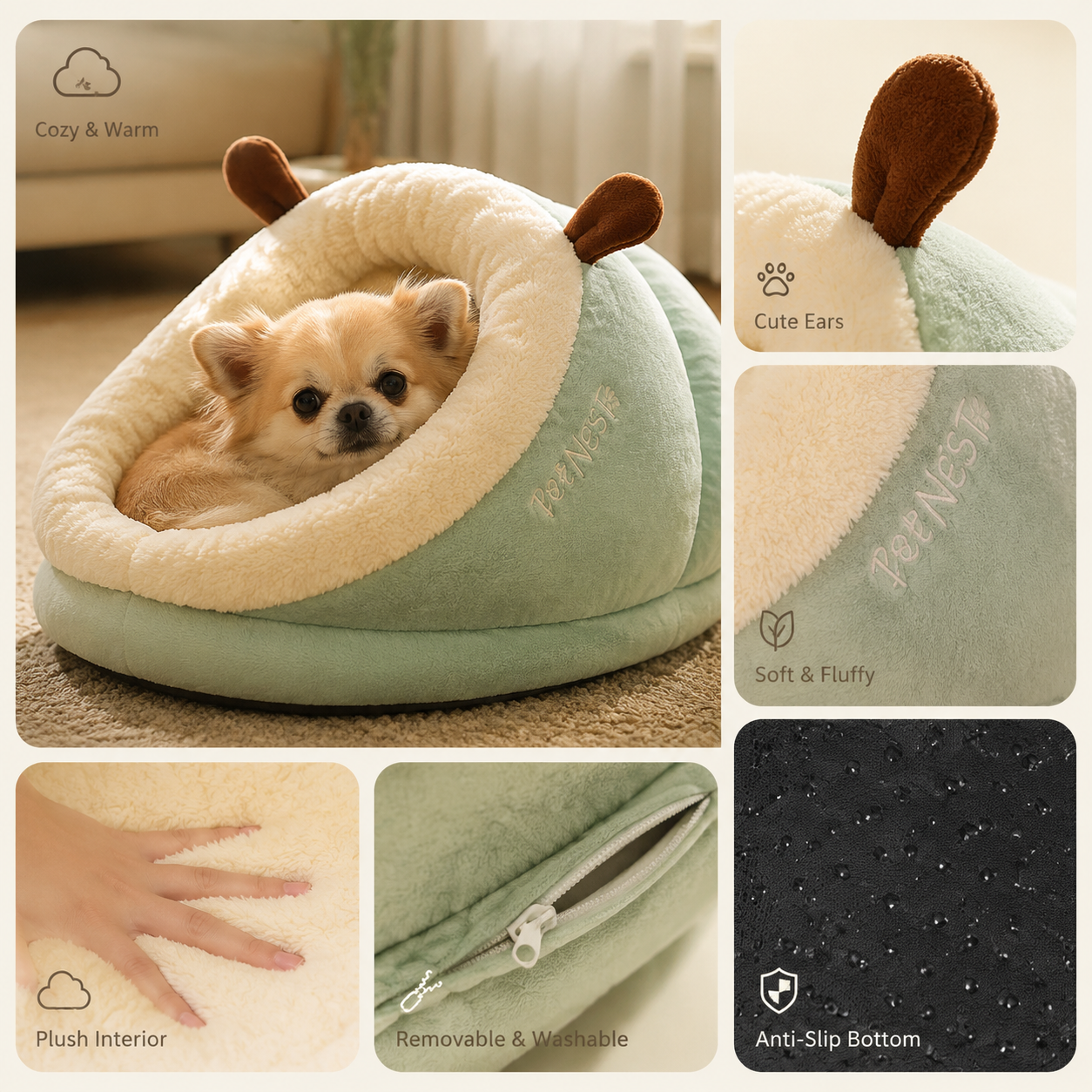 Cozy Green Fluffy Slipper-Shaped Pet Bed for Dogs and Cats