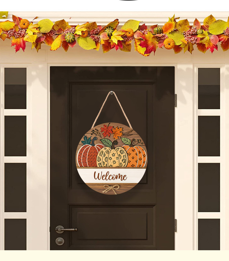 Wooden Home Decoration Doorplate Round Wooden Pumpkin Fall Decorations For Home