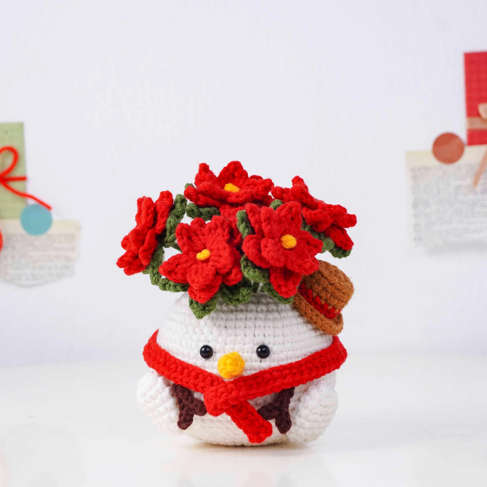 Christmas Bloom Buddies Crochet Patterns Bundle, Poinsettia Snowman Pot Pattern, Holly Santa Pot Pattern, Snowdrop Bear Pot Pattern