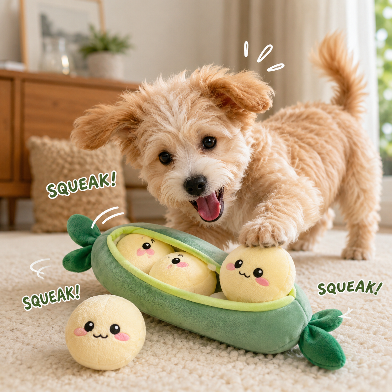 Pea Pod Squeaky Dog Toy – Interactive Plush Snuffle Toy