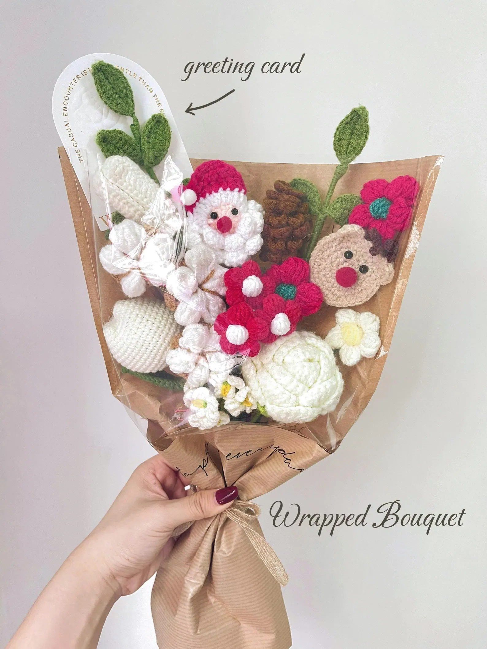 Crochet Christmas Flower Bouquet: Handmade Knitted Xmas Decor