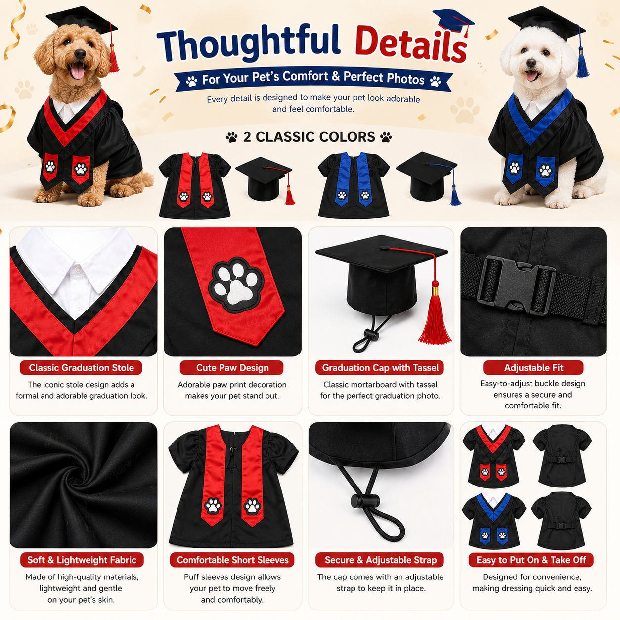 Custom Pet Graduation Outfit Set – XS–5XL Available