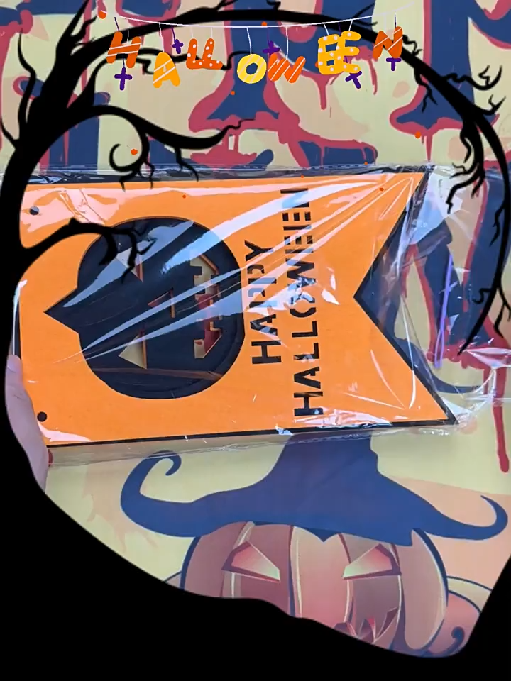 Happy Halloween Banner Spooky Party Decorations Indoor Outdoor Festival Party Decor Kit 4pcs