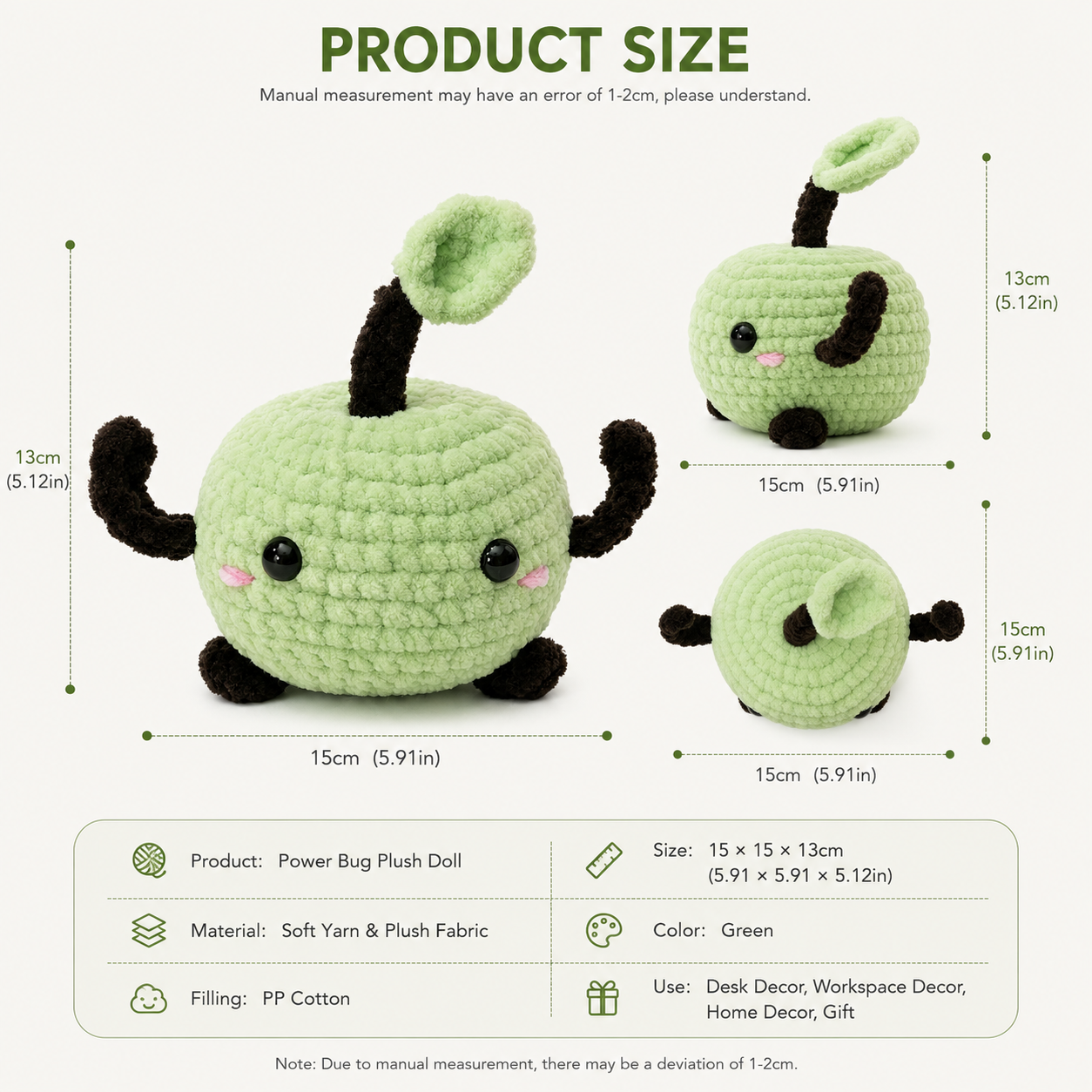 Power Bug Plush Doll, Handmade Crochet Stuffed Doll, Cute Desk Companion for Adults, Workspace Decor and Encouragement Gift