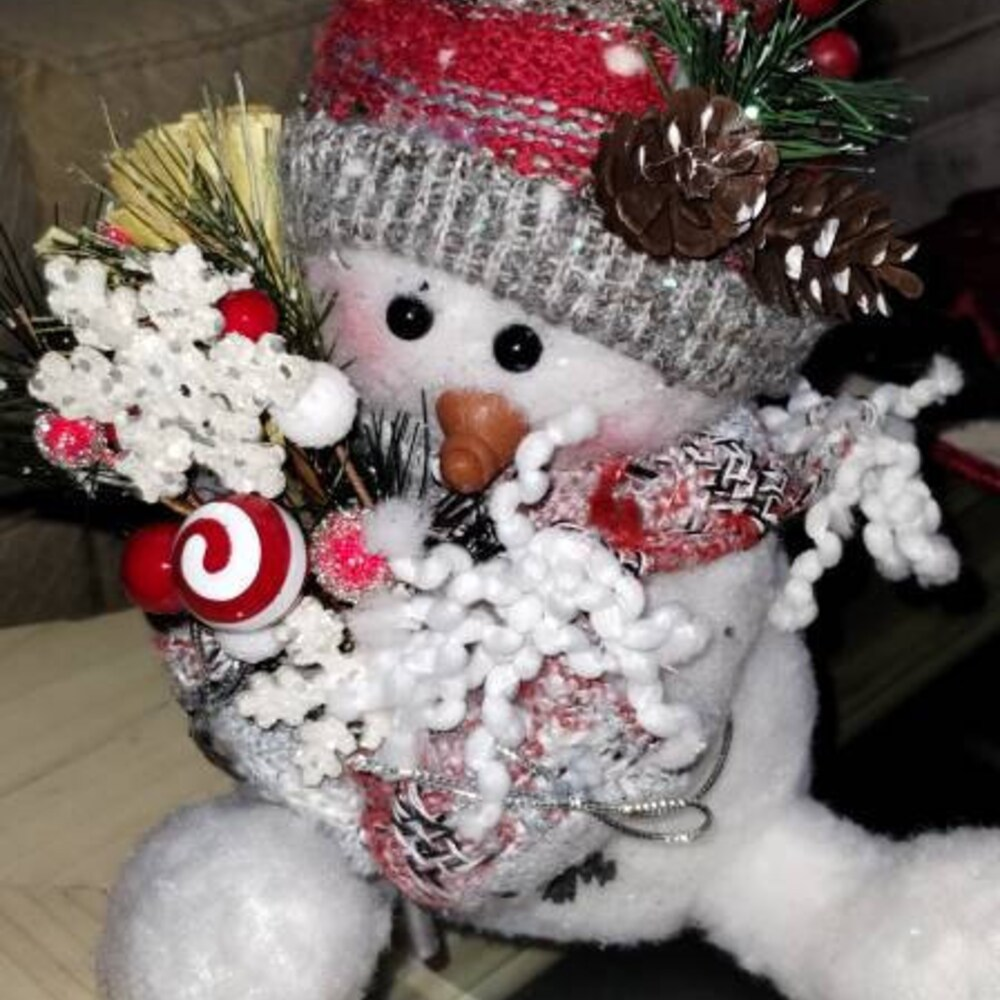 McMitten Snowman, Plush Sitting Snowman, Farmhouse Christmas Decor