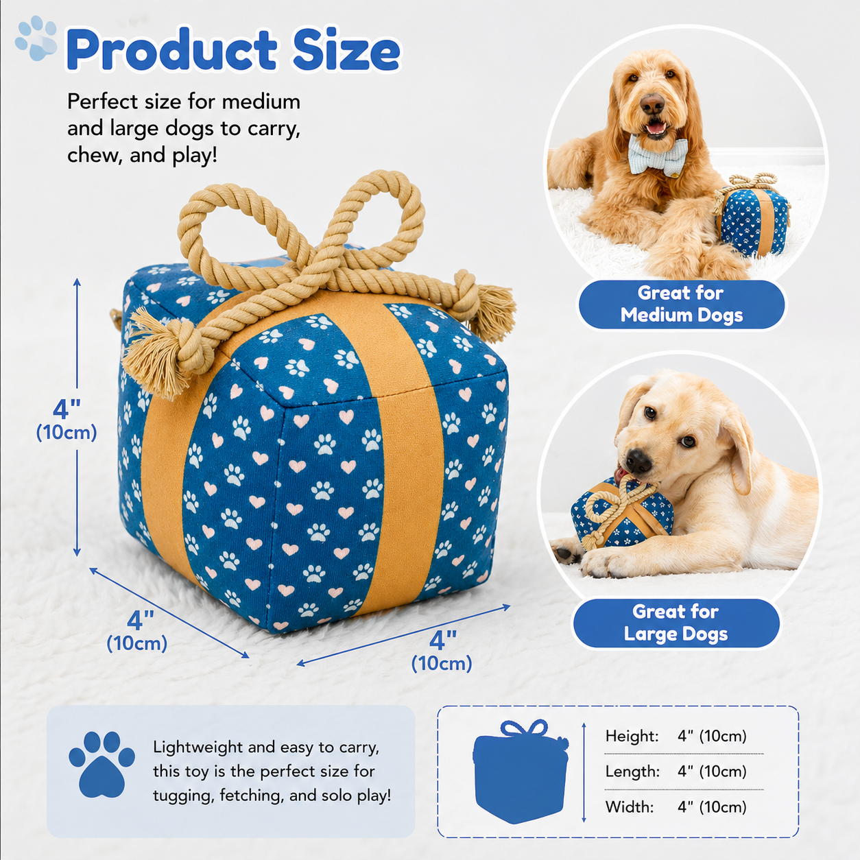 Dog Birthday Gift Box Toy – Squeaky Plush Present with Rope Bow