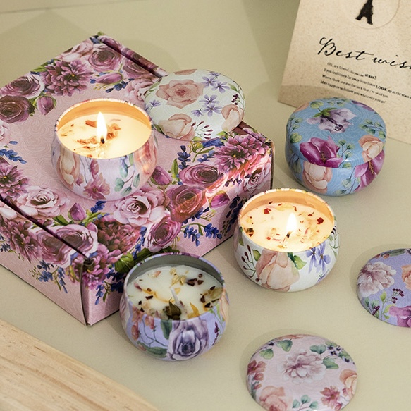 Aromatherapy Candle Set with Hand Gift Box, Soy Wax Extraction Fragrance Iron Box, Canned 4-piece Set