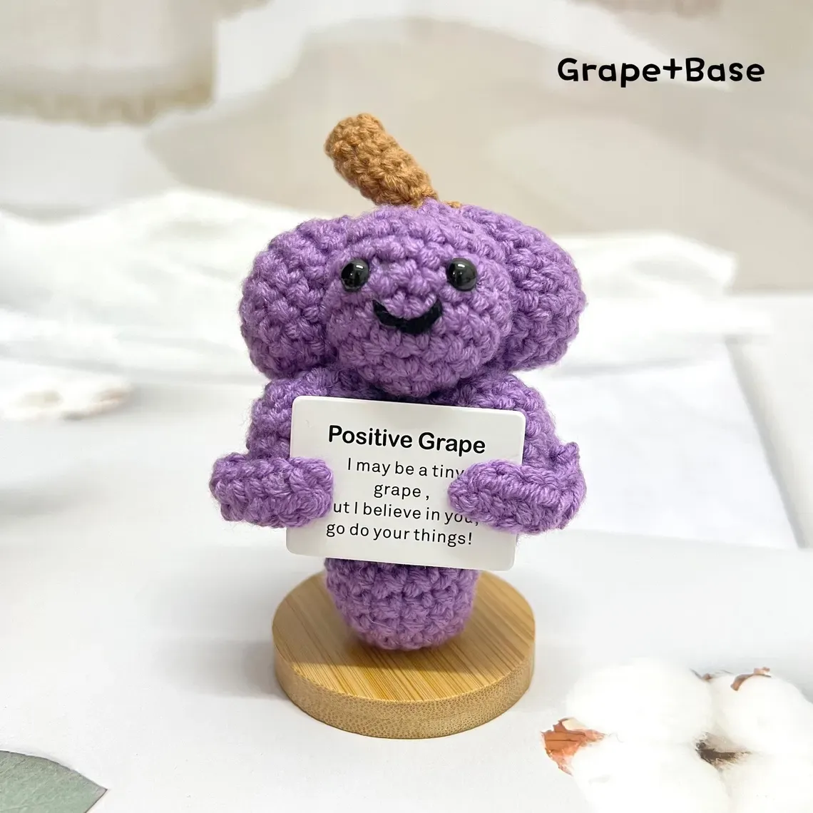 Positive Crochet Fruit Doll Hand Knitting Crochet Fruits with Positive Card Crochet Fruit Decor Funny Gifts With Positive Affirmations