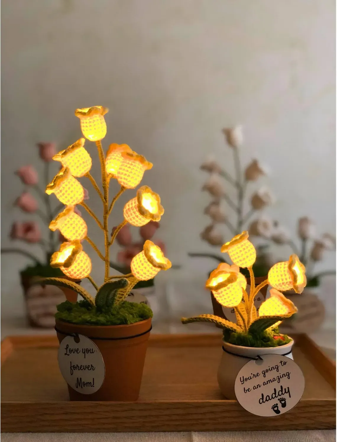 Handmade Crochet Flower Crochet Lily of the Valley Night Light Handmade Knitted Flower Lamp Thanksgiving Gift