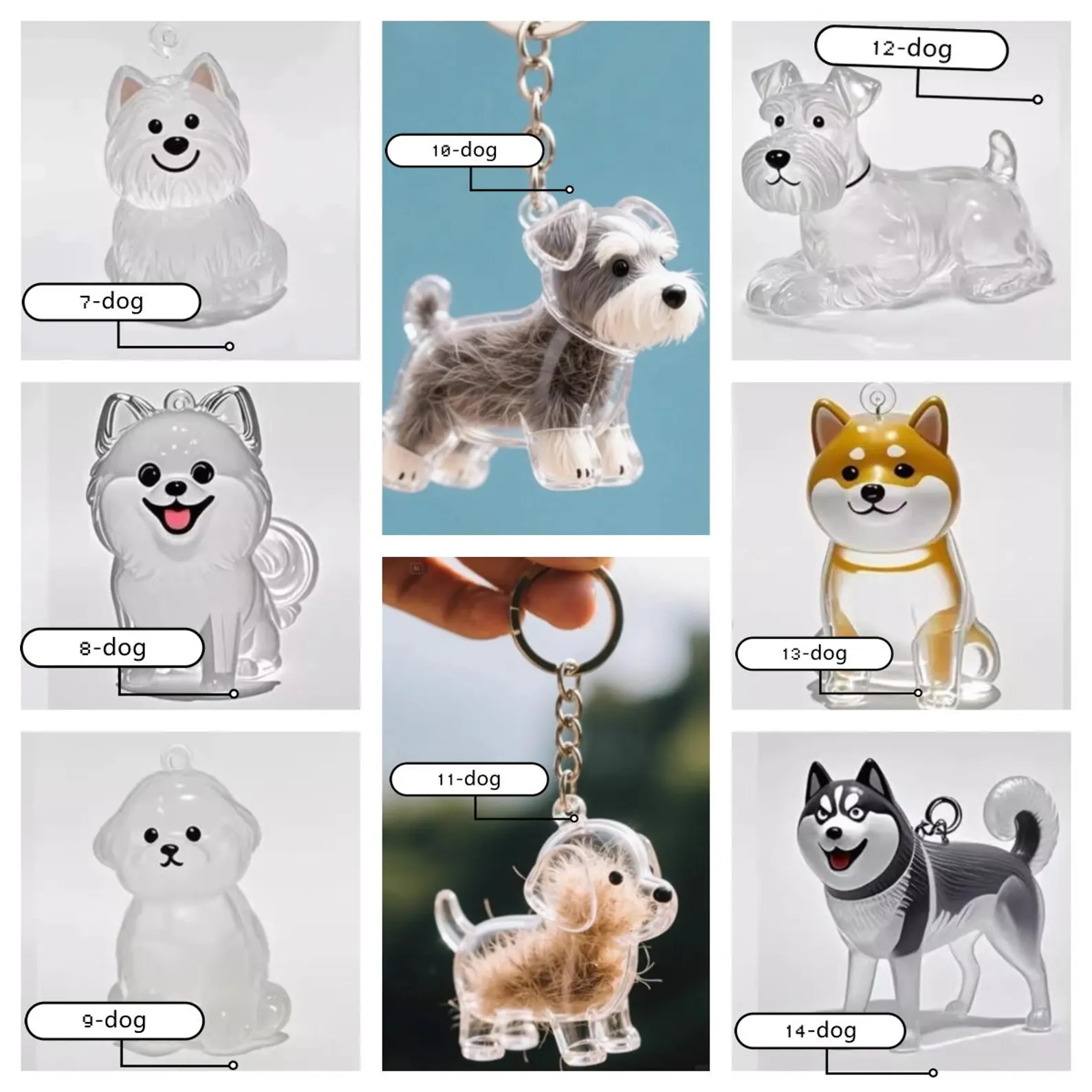 DIY Pet Fur Memorial Keychain – Clear Resin Fillable Pendant with Dog Portrait – Personalized Pet Hair Keepsake & Custom Engravable Charm