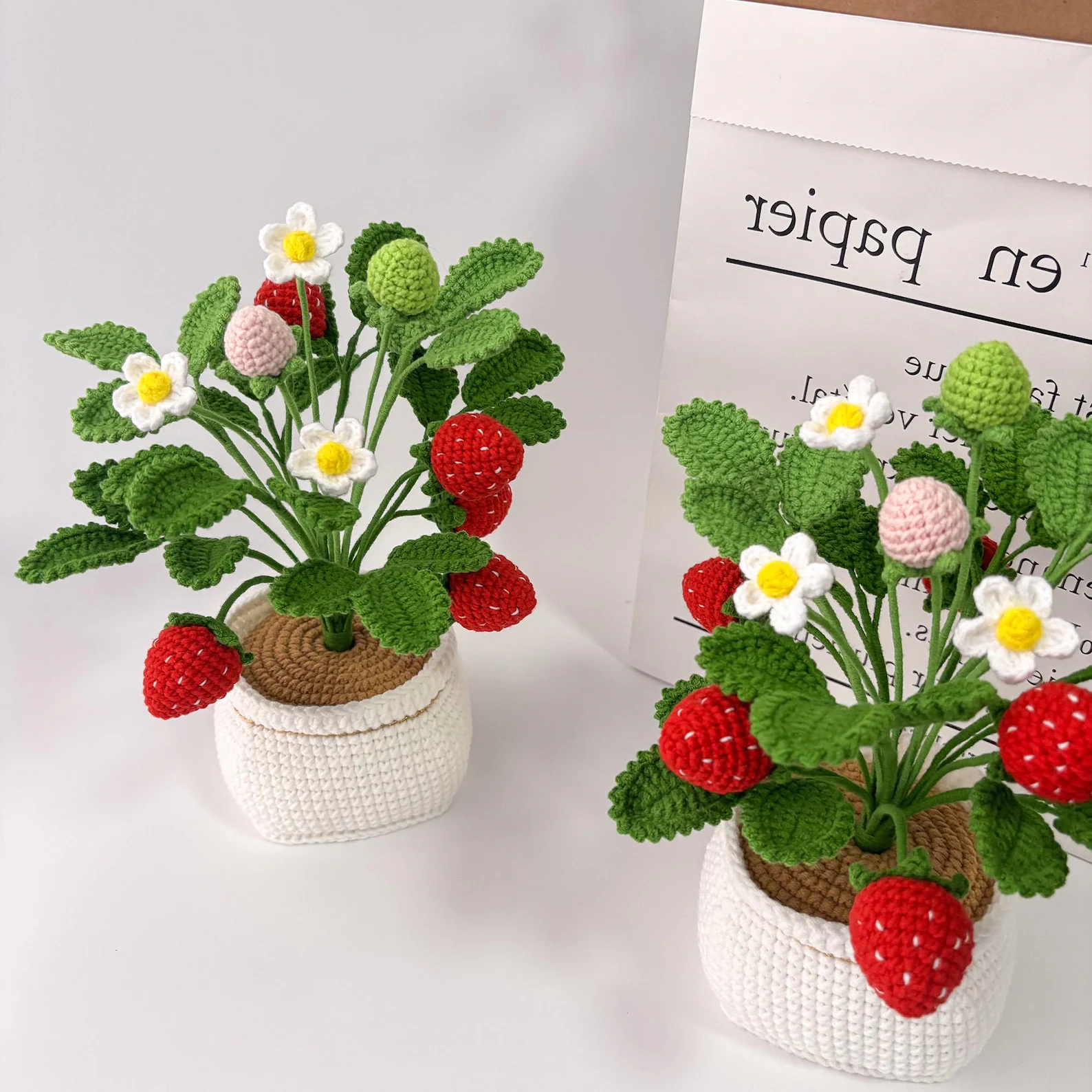 Handmade Crochet Strawberry Plant Pot,Crochet Flower Decor,Housewarming Gift for friends