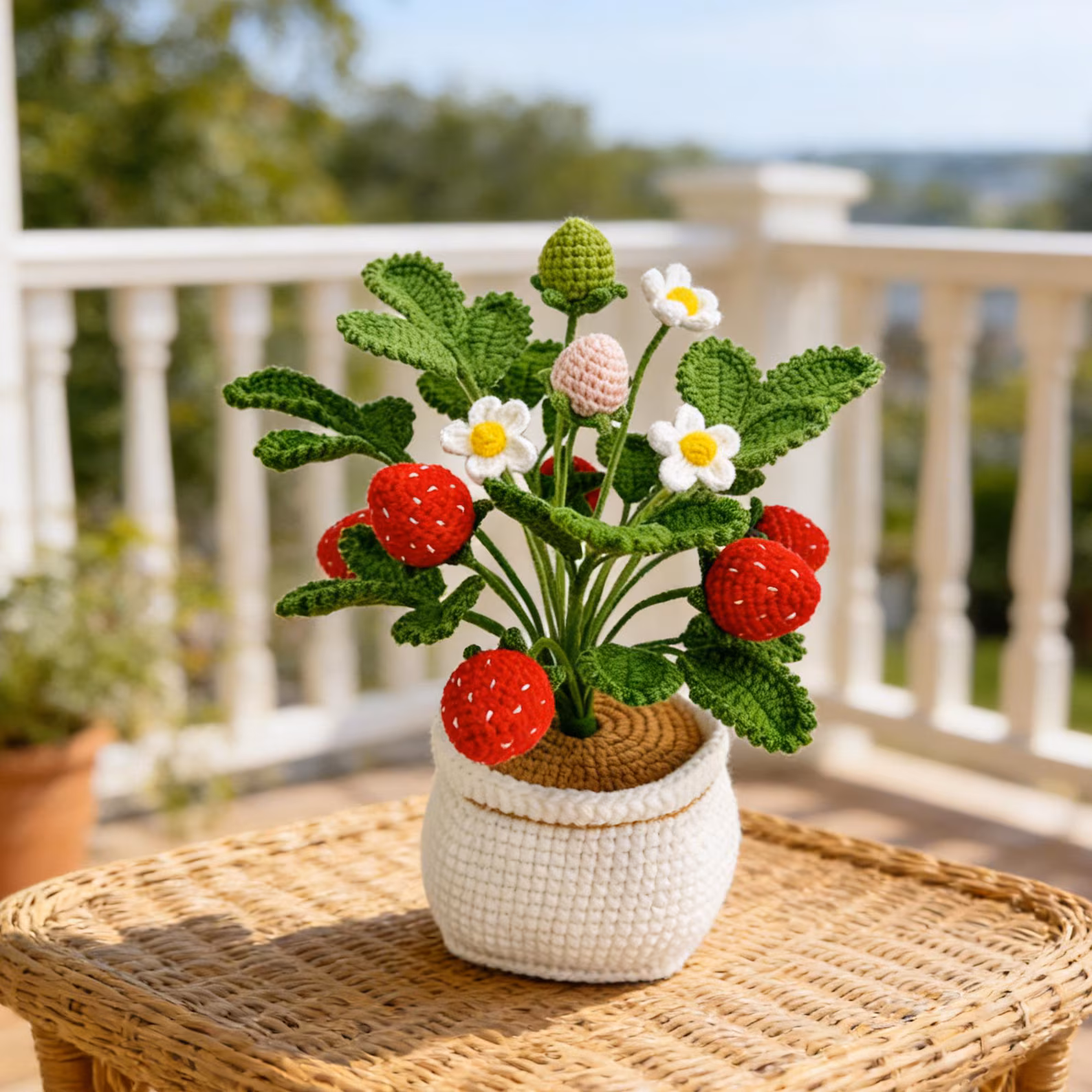 Handmade Crochet Strawberry Plant Pot,Crochet Flower Decor,Housewarming Gift for friends