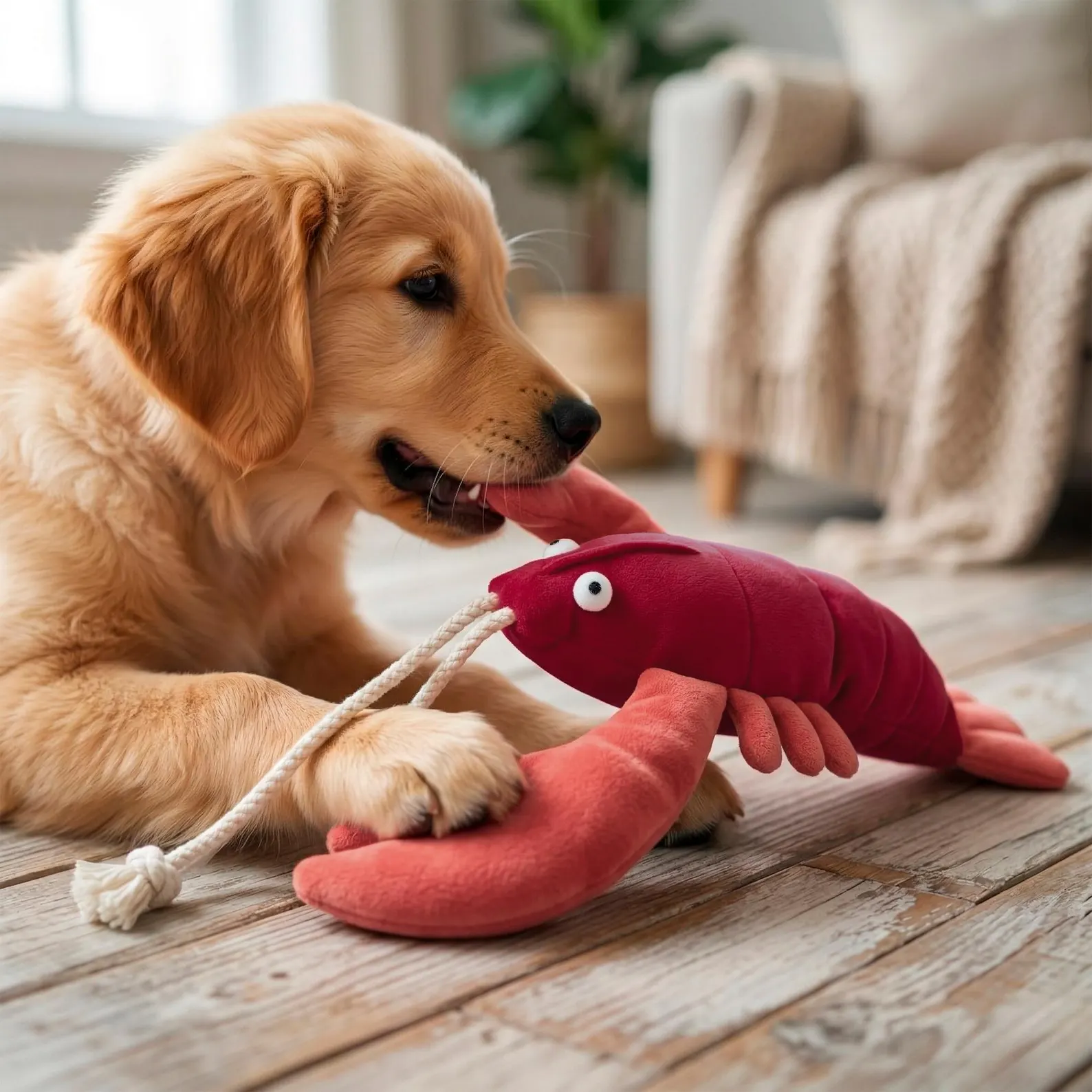 Plush Lobster Dog Toy, Squeaky Interactive Plush Toy for Medium & Large Dogs, Durable Ocean Animal Chew Toy