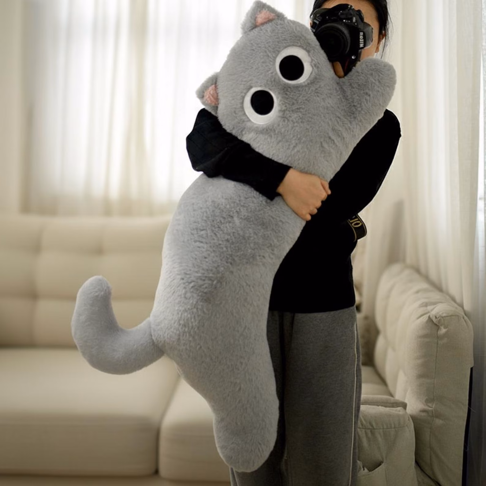 Handmade Animal Plush Toy, Long Cat Stuffed Animal, Soft Snuggle Pillow & Body Cushion, Cozy Gift