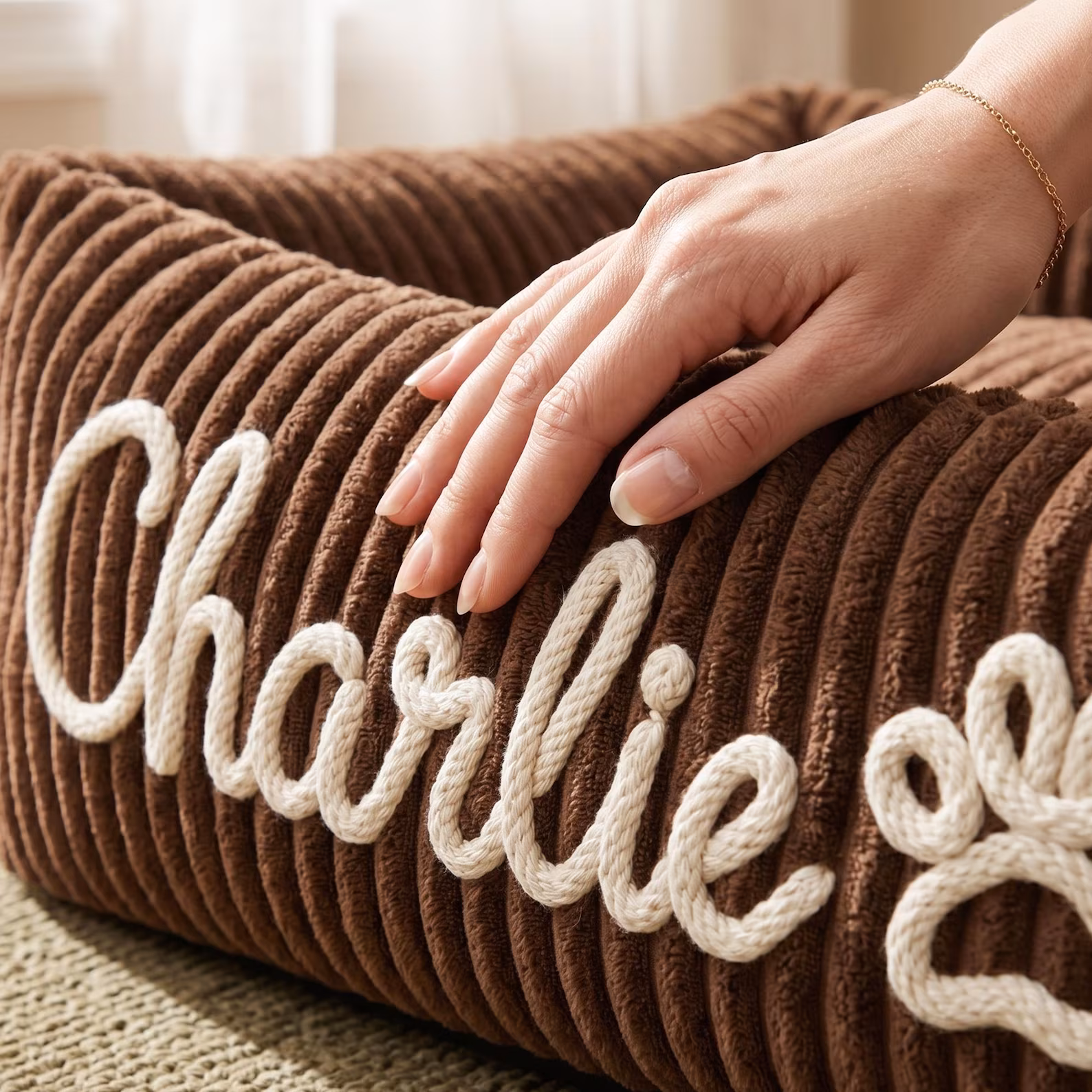 Personalized Halloween Dog Bed, Custom Chenille Pet Bed with Embroidered Name, Cozy Calming Dog Bed for Small Dogs and Cats