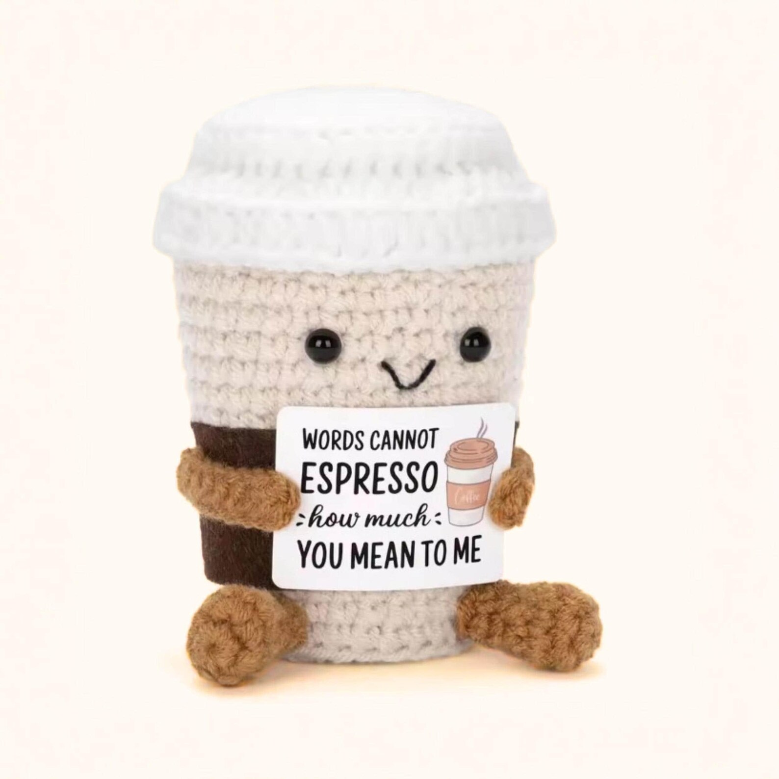 Crochet Coffee Cup Plush, Handmade Coffee Cup Stuffed Doll, Mini Desk Doll for Workspace Decor