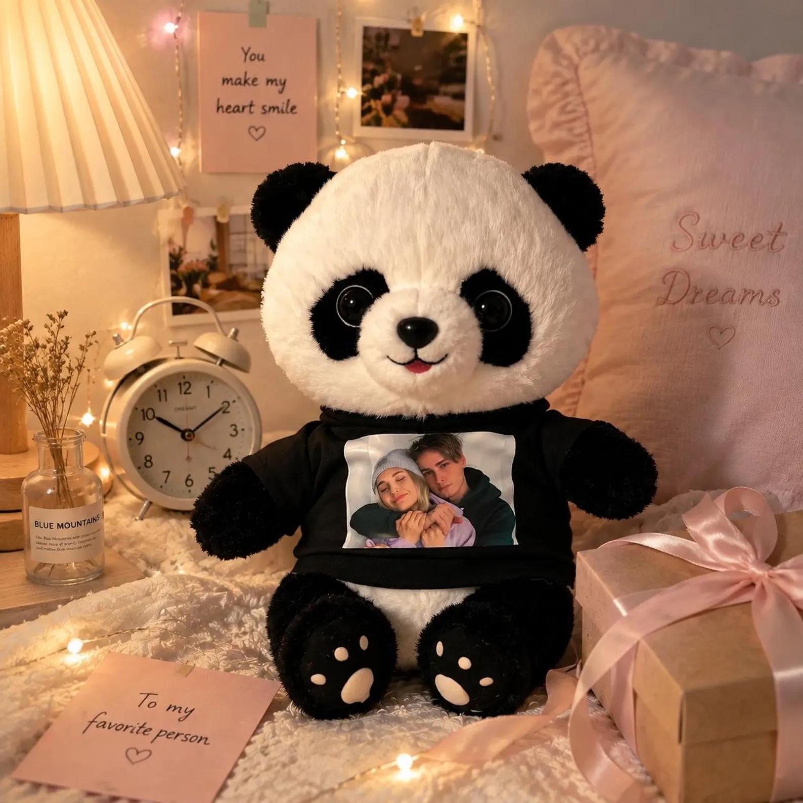 Custom Photo Panda Plush Bear, Customized Soft Stuffed Animals with Picture and Text, Unique Personalized Gifts for Kids Adults Couple Friends