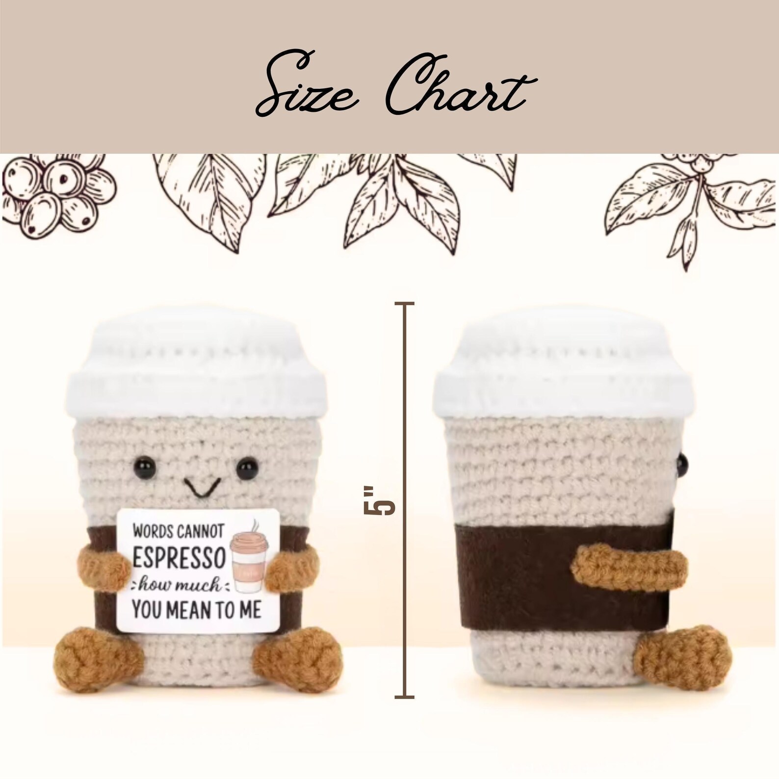Crochet Coffee Cup Plush, Handmade Coffee Cup Stuffed Doll, Mini Desk Doll for Workspace Decor