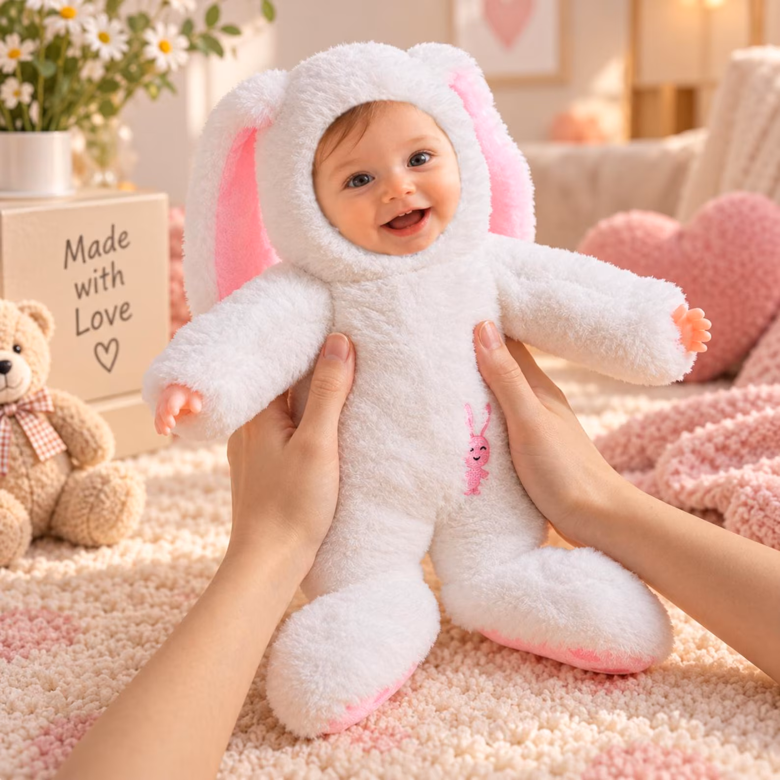 Personalized Dolls, Custom Photo Face Plush Bunny, Childhood Keepsake Doll, Custom Photo Gift
