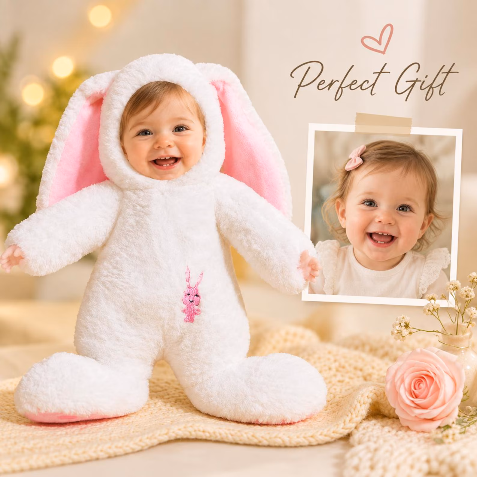 Personalized Dolls, Custom Photo Face Plush Bunny, Childhood Keepsake Doll, Custom Photo Gift