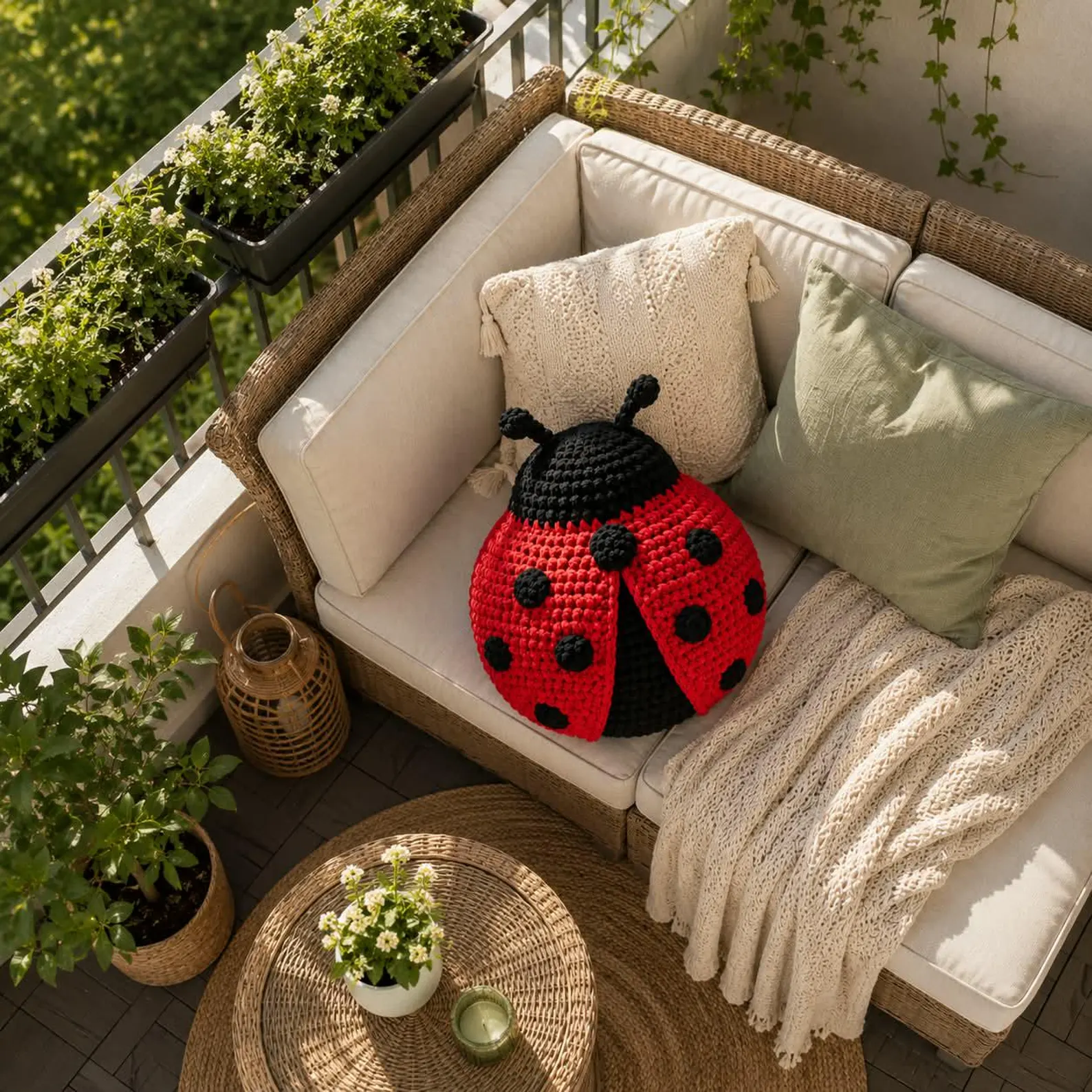 Handmade Crochet Plush Ladybug Pillow, Red and Black Ladybug Stuffed Animal, Cute Handmade Plush Toy, Decorative Cushion and Gift for friends