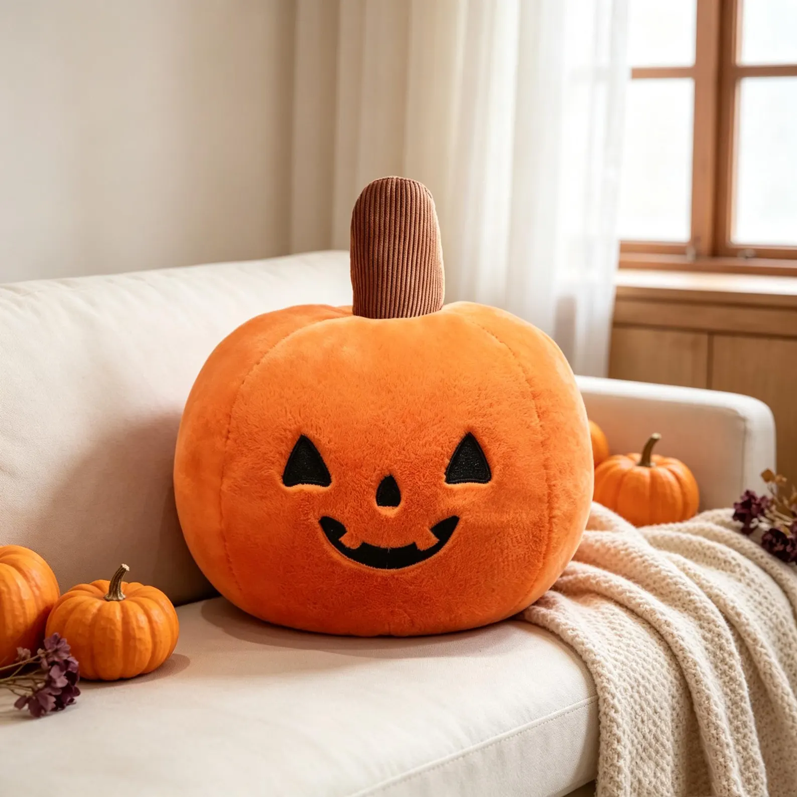 Handmade plush toys Halloween mummy and pumpkin, spooky stuffed animal decor gift, White and Orange