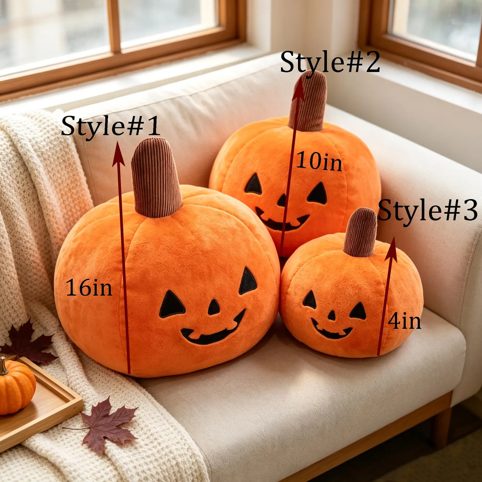 Handmade plush toys Halloween mummy and pumpkin, spooky stuffed animal decor gift, White and Orange