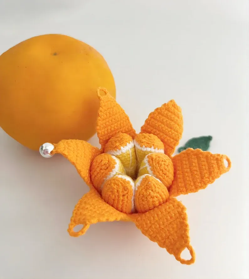 Crochet Orange Slice Pendant Pattern Handmade Crochet Fruit Charm Design