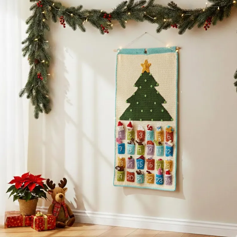 Handmade Crochet Christmas Advent Calendar Holiday Gift Idea Home Decor
