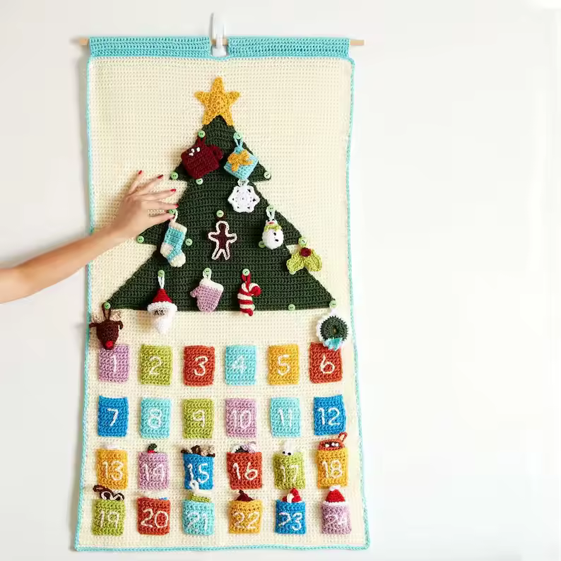 Handmade Crochet Christmas Advent Calendar Holiday Gift Idea Home Decor
