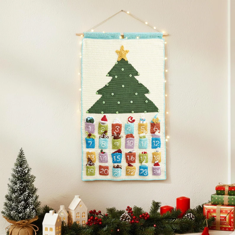 Handmade Crochet Christmas Advent Calendar Holiday Gift Idea Home Decor
