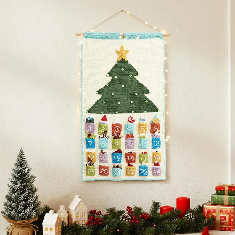 Handmade Crochet Christmas Advent Calendar Holiday Gift Idea Home Decor