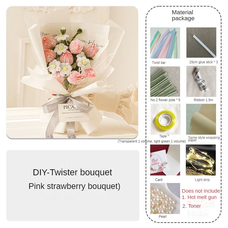 Handmade Twist Rod DIY Bouquet -Pink Strawberry