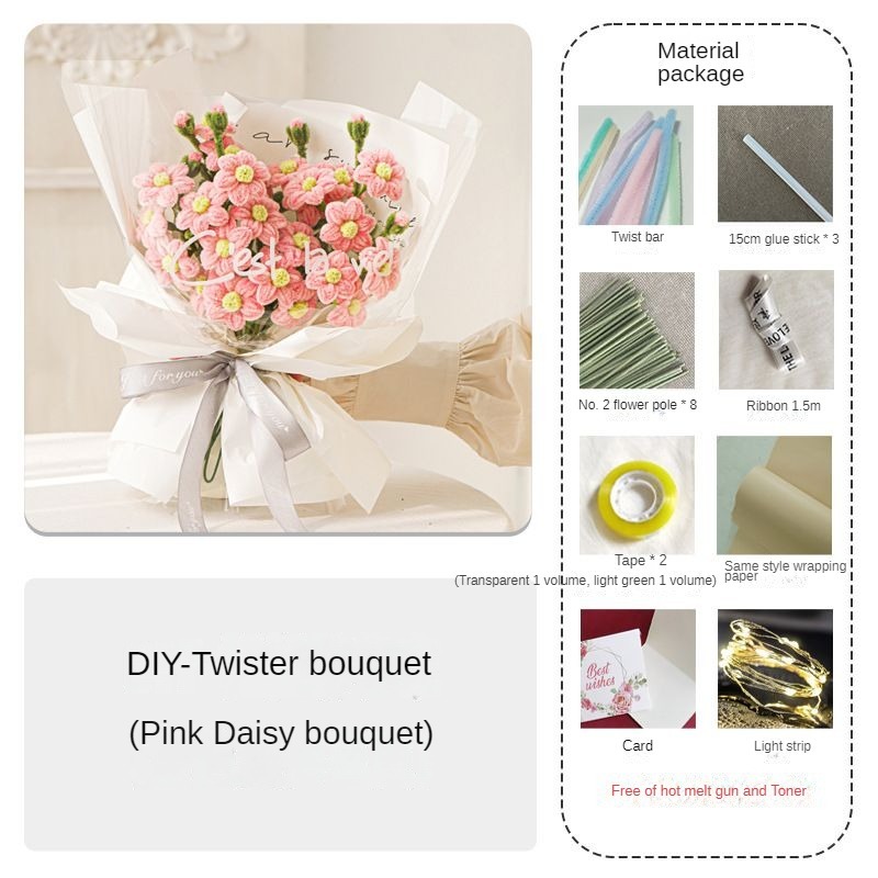 Handmade Twist Rod DIY Bouquet -Pink Daisy