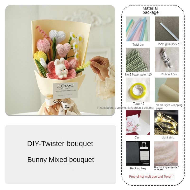 Handmade Twist Rod DIY Bouquet -Rabbit mixture