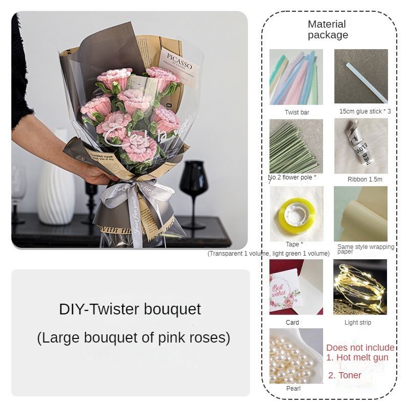 Handmade Twist Rod DIY Bouquet -Pink Rose