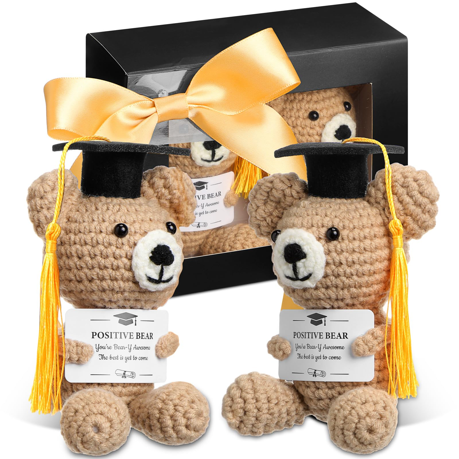 Bear Handmade gift Graduation Positive Crochet Animals Gifts Set Grad Emotional Crochet Dolls with Positive Messages Graduation Stuffed Animal of 2025 Grad Gifts for High School College
