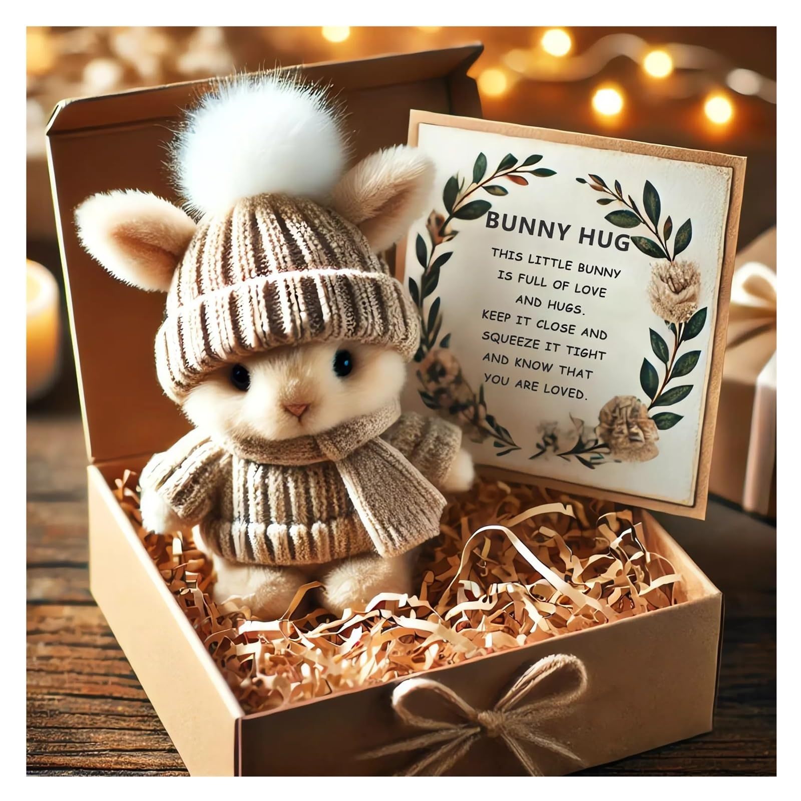 Mini Bunny Hug Plush Doll Stuffed Animal Gift, 2025 Bunny in a Box, Soft Floppy Cute Rabbit for Basket, Inspirational and Emotional Support Toy.