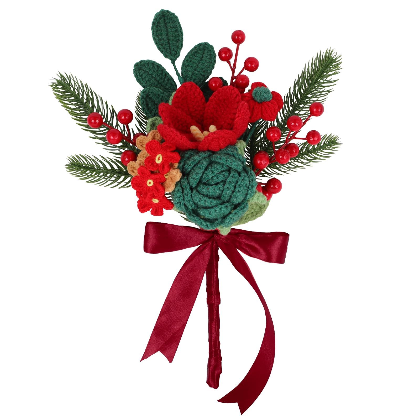 Handmade Crochet Flowers Christmas Crochet Flower Bouquet Completed Knitted Flower Bouquet Christmas Gift