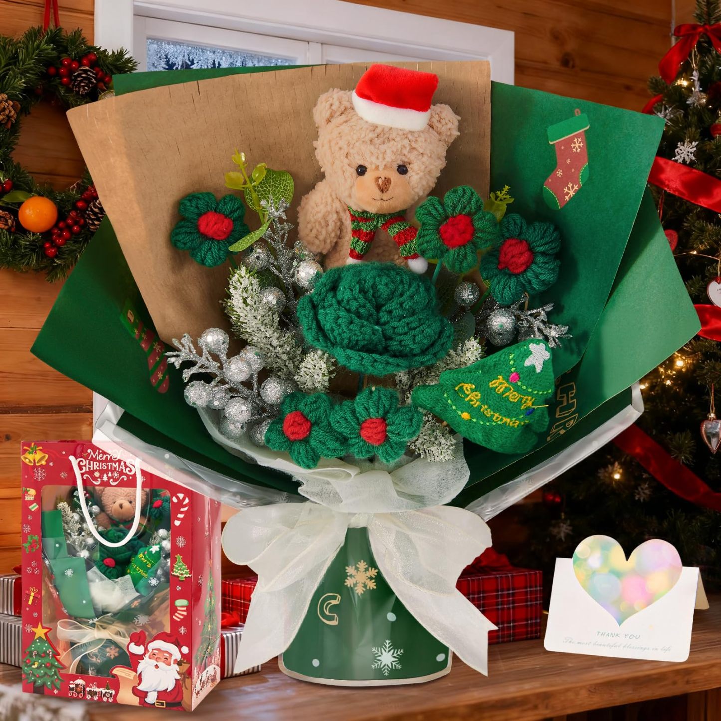 Handmade Crochet Flowers Bouquet Christmas Decorations
