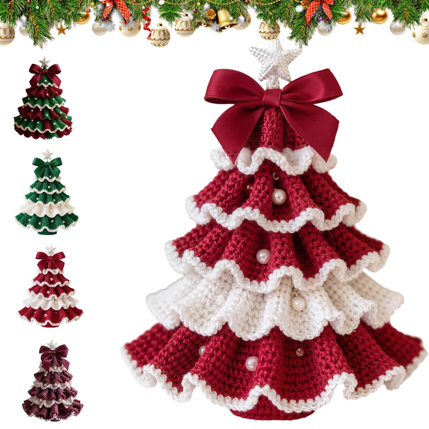 Handmade Crochet Christmas Tree Bow Decoration Knitted Doll Holiday Gift