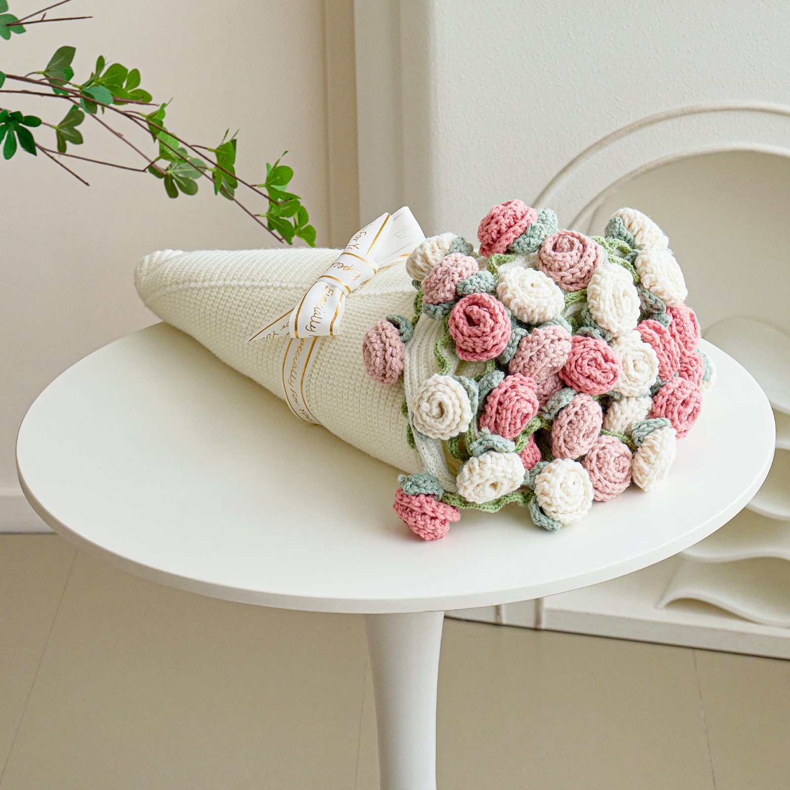 Handmade Crochet Flower Bouquet Blanket Hand Knitted Rose Carpet Lovely Romantic Gift