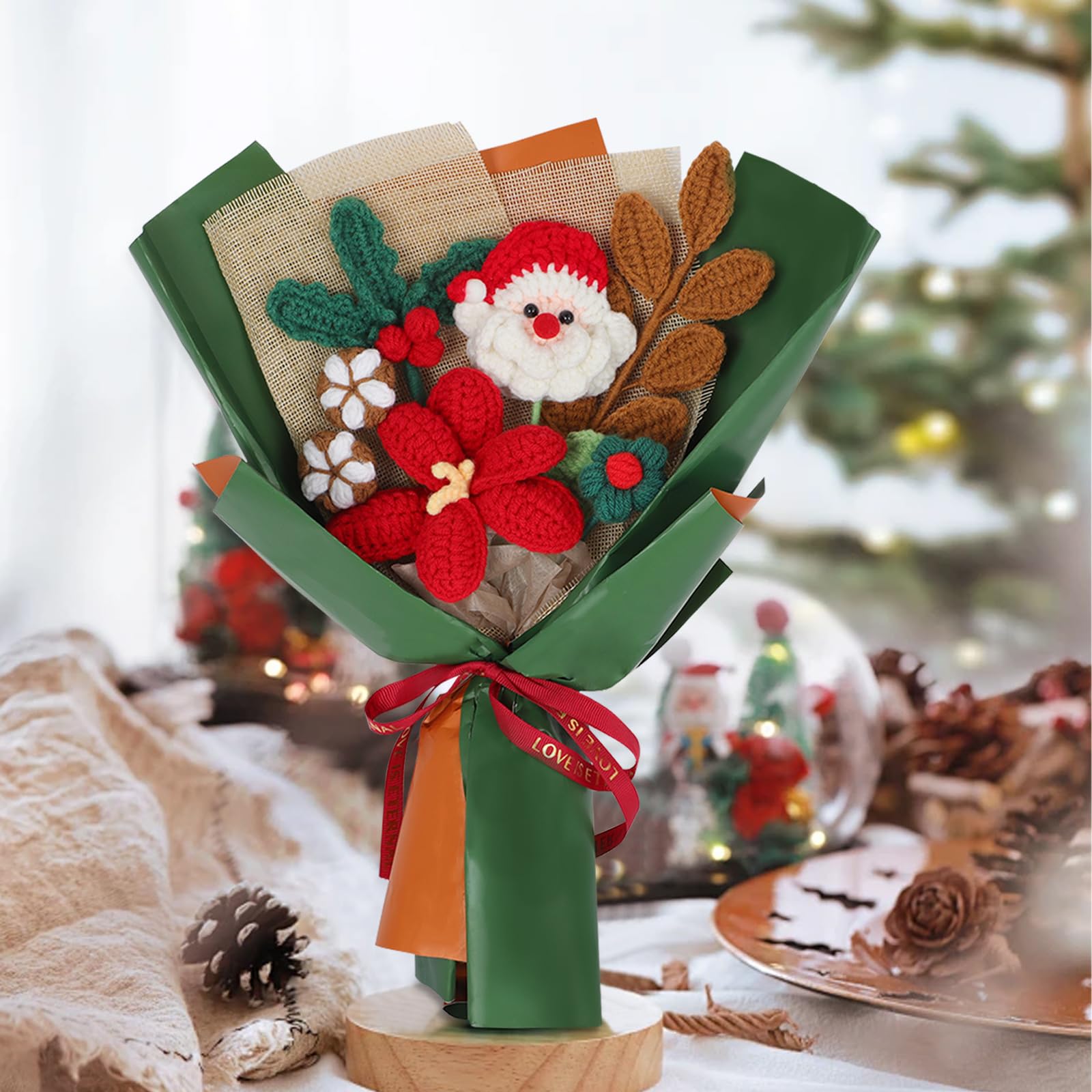 Handmade Crochet Flower Bouquet Christmas Santa Claus Santa Berry Knitting Flowers 